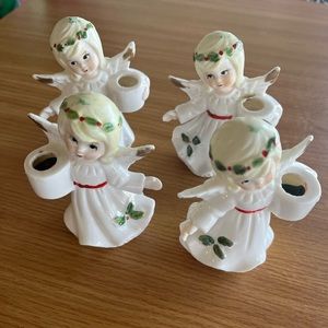 Vintage! Christmas Angel Candle Holders Girl Figurine Ceramic set of 4 Josef